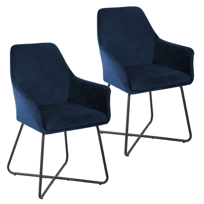 B-Ware JOSIE Dining 2er-Set Esszimmerstuhl Samt Dunkelblau