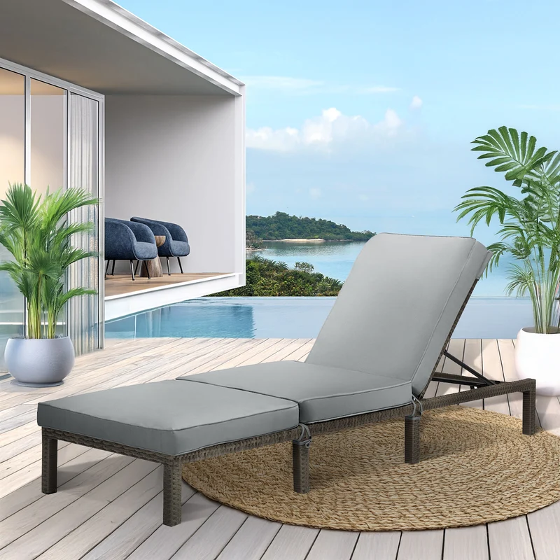 B-Ware PEACH Rattan Gartenliege Grau
