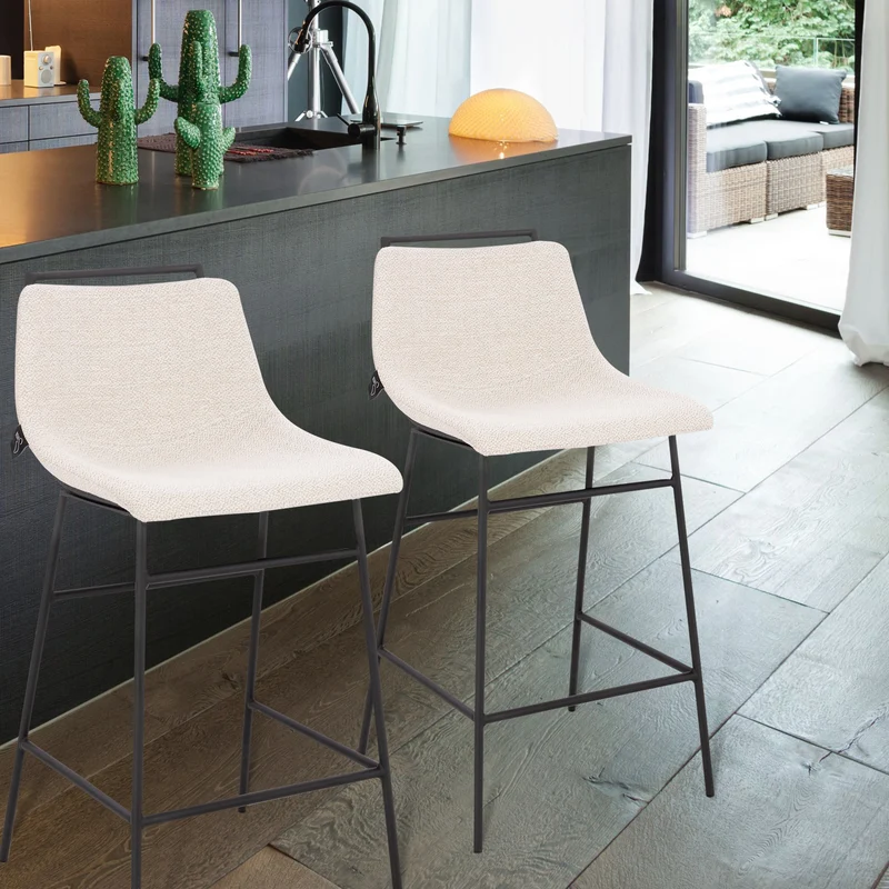 CAMILLE 2er Set Barhocker Boucle Weiß