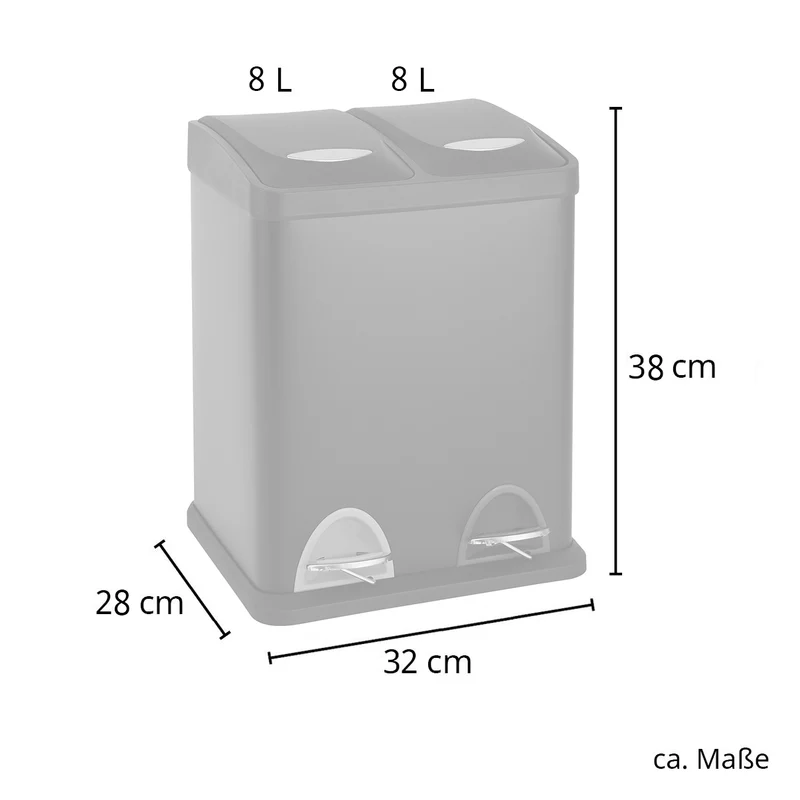 TC2X8 Mülleimer 16 Liter Schwarz (2x8L)