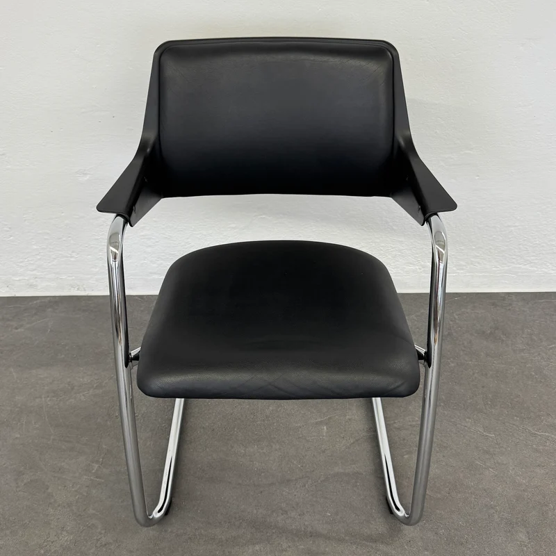 Girsberger 3300 Freischwinger mit Leder Polsterung Schwarz - Gestell Chrom