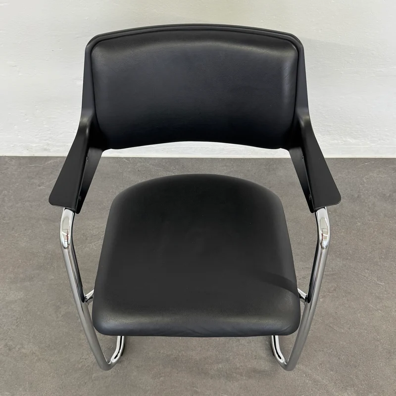 Girsberger 3300 Freischwinger mit Leder Polsterung Schwarz - Gestell Chrom