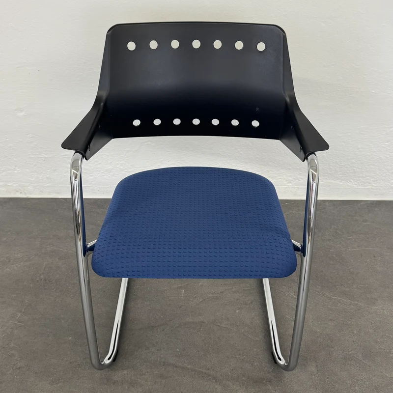 Girsberger 3300 Freischwinger mit Sitzfläche Stoff Blau - Gestell Chrom