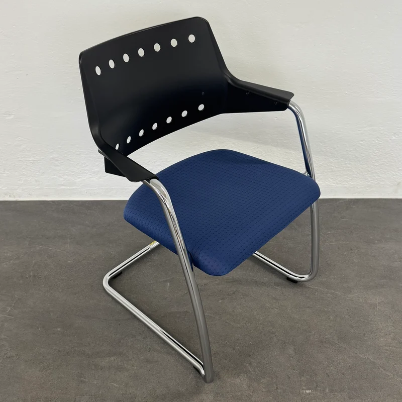 Girsberger 3300 Freischwinger mit Sitzfläche Stoff Blau - Gestell Chrom
