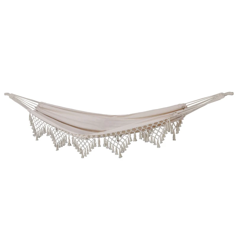 Luxushängematte mit Schmucksaum Boho Macrame Baumwolle Beige