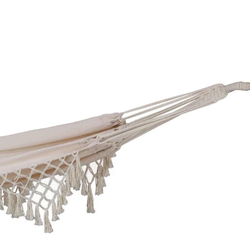 Luxushängematte mit Schmucksaum Boho Macrame Baumwolle Beige