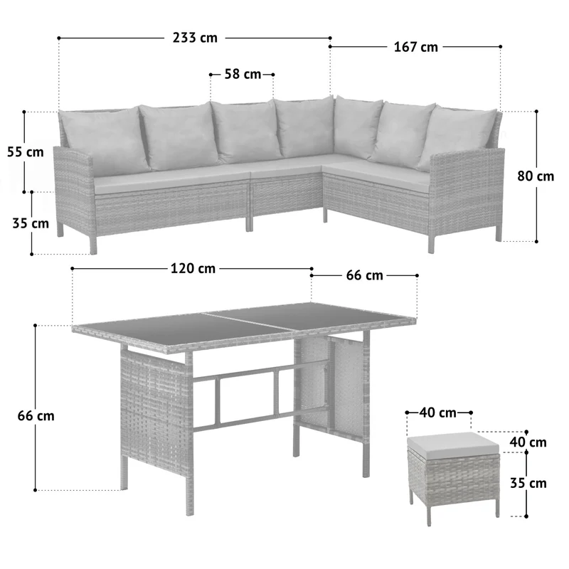 MADISON Essgruppe Set Abdeckhaube Rattan-Lounge Garnitur Schwarz