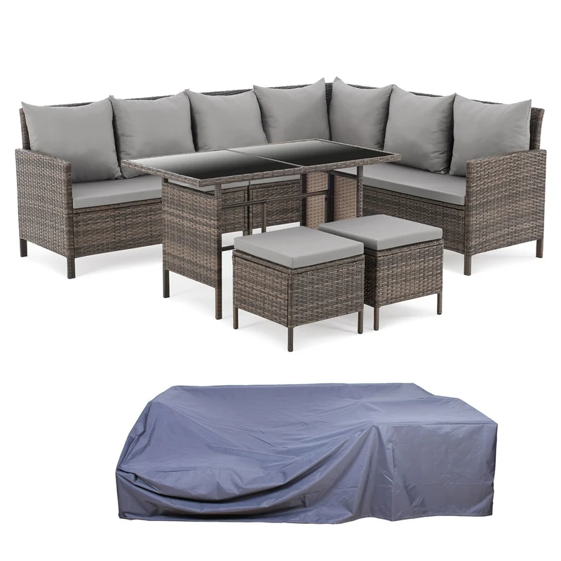 MADISON Set Rattan Essgruppe Gartenmöbel Polyrattan Braun