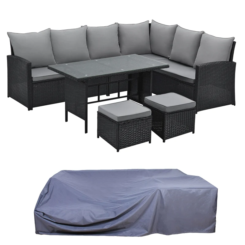 MONROE Garten-Lounge Set Abdeckhaube Polyrattan Lounge-Möbel Sitzgruppe Schwarz