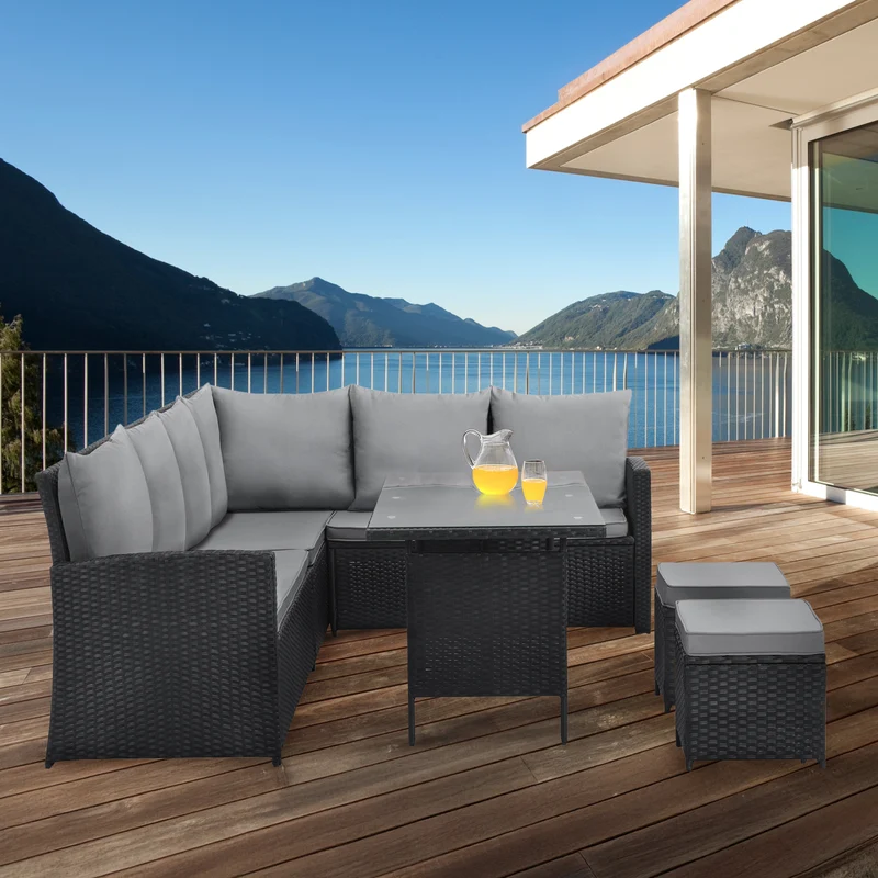 MONROE Garten-Lounge Set Abdeckhaube Polyrattan Lounge-Möbel Sitzgruppe Schwarz