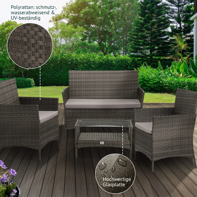 91926 + 91102 Rattan + Haube Brooklyn Set Grau (92926)