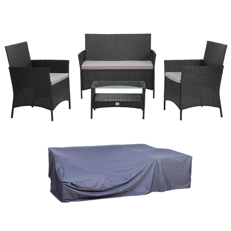 91924 + 91102 Rattan + Haube Brooklyn Set Schwarz (92924)