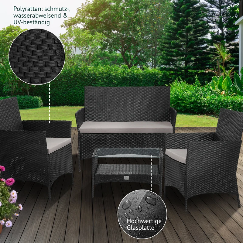 91924 + 91102 Rattan + Haube Brooklyn Set Schwarz (92924)