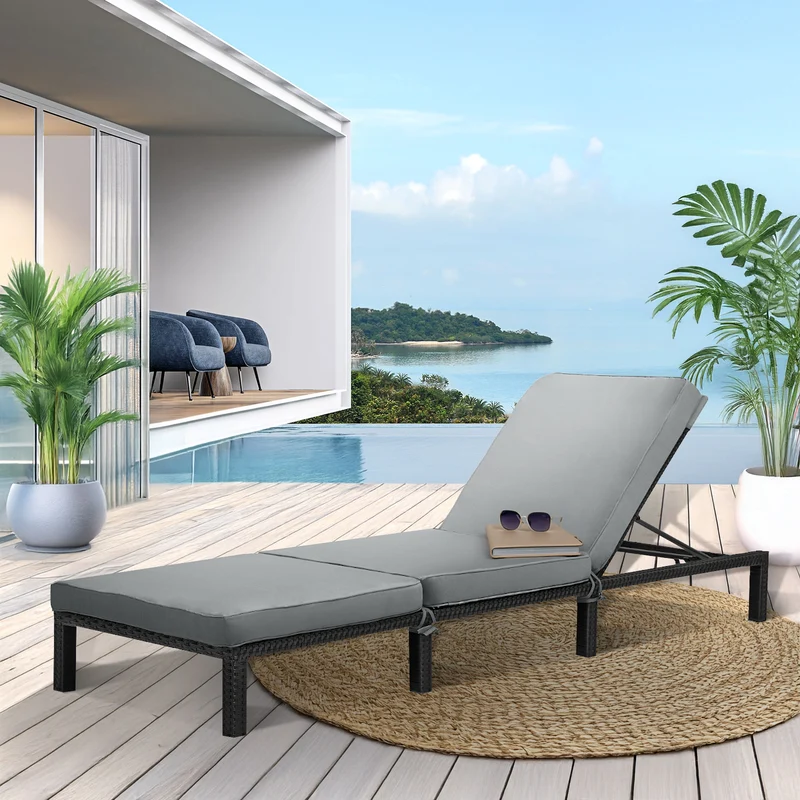 2er Set PEACH Gartenliege Polsterauflage Klappbar Polyrattan Schwarz