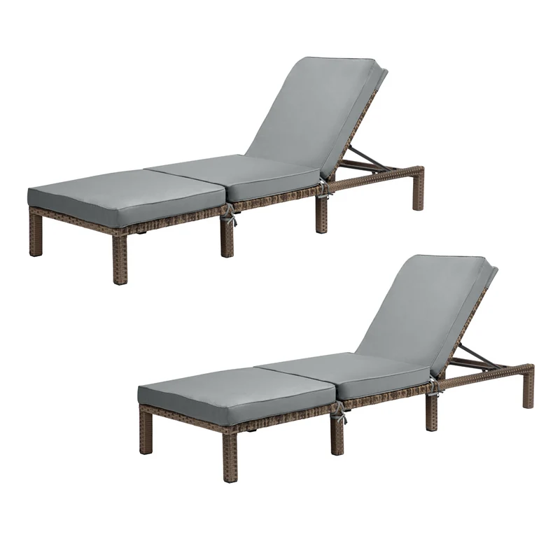 2er Set PEACH Gartenliege Polsterauflage Klappbar Polyrattan Braun