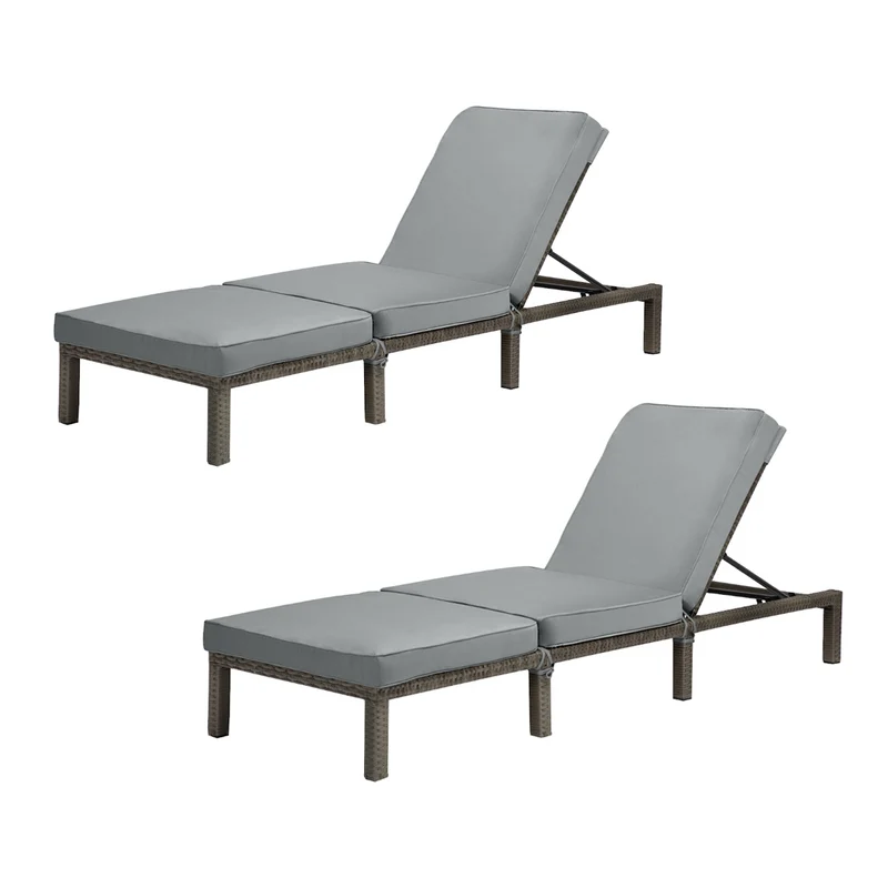 2er Set PEACH Gartenliege Polsterauflage Klappbar Polyrattan Grau