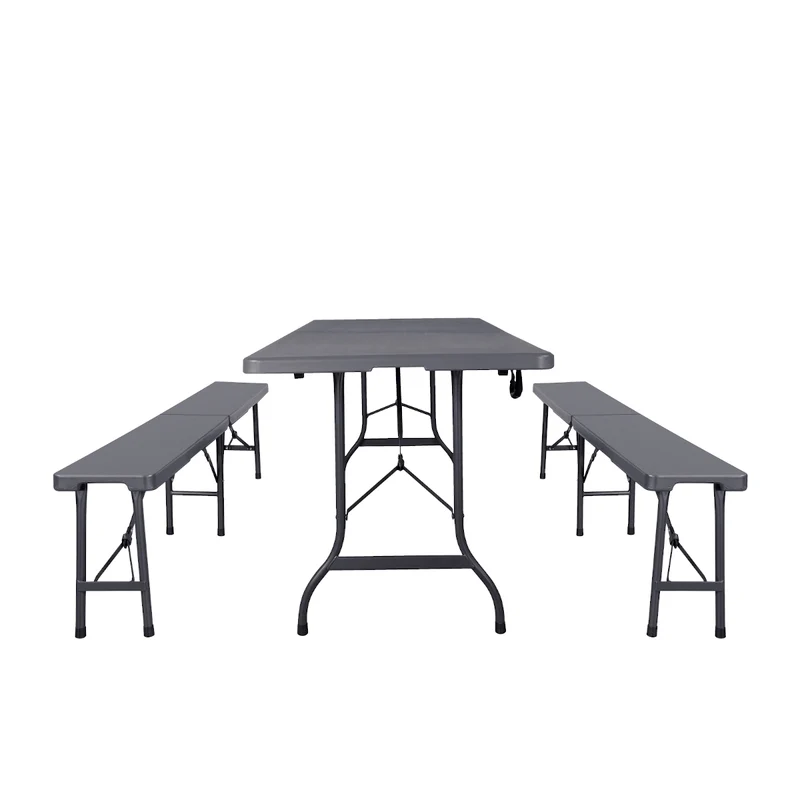 Set Buffettisch mit Klappbänken faltbar 180 cm Grau (91559)