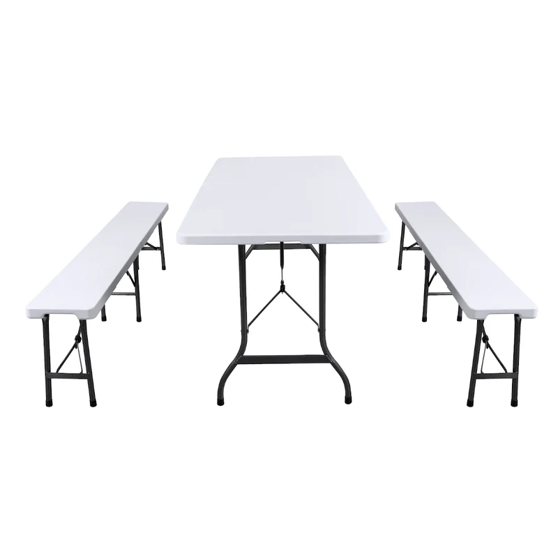 Set Buffettisch mit Klappbänken faltbar 180 cm Weiß (91558)