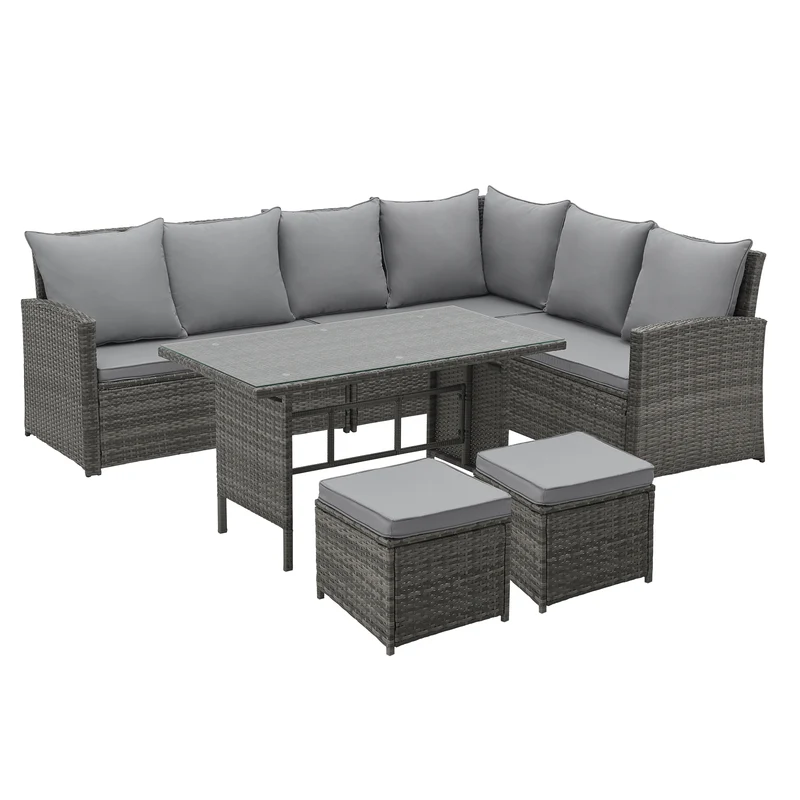 MONROE Garten-Lounge Set Outdoor Rattanlounge Essgruppe Polyrattan Lounge-Möbel Sitzgruppe Schwarz/Grau/Braun