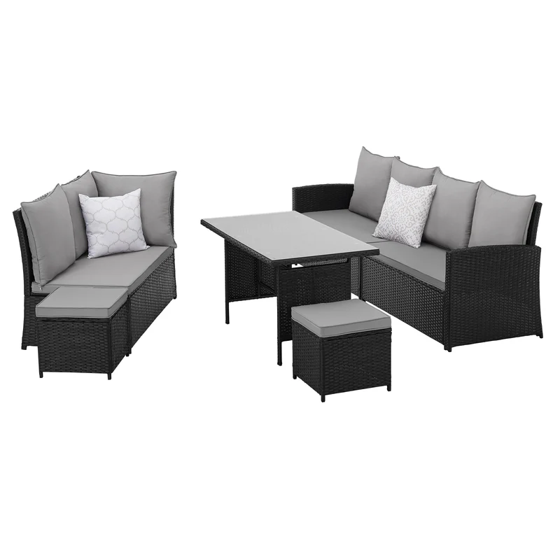 MONROE Garten-Lounge Set Outdoor Rattanlounge Essgruppe Polyrattan Lounge-Möbel Sitzgruppe Schwarz/Grau/Braun