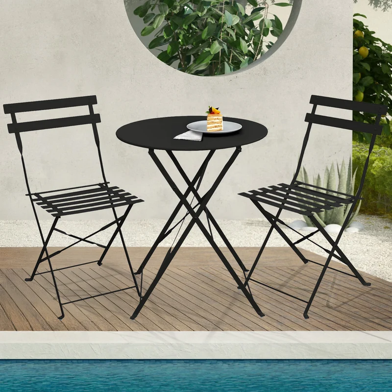 BERLIN Balkonmöbel Bistroset Stuhl Tisch klappbar Bistro Cafe Metall Gartenset