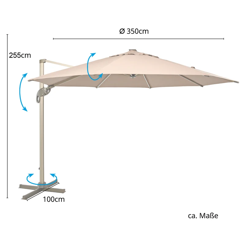 Ampelschirm 360° Sonnenschirm 3,5m LED Alu drehbar schwenkbar kippbar