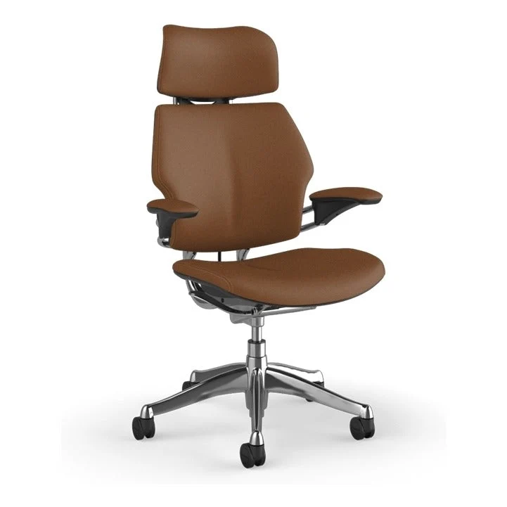 Humanscale Freedom Headrest Chair in Corvara Saddle Leather – Polished Aluminium