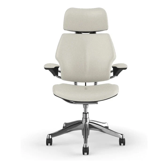 Humanscale Freedom Headrest Chair in Leather – Glacier White, Polished Aluminium