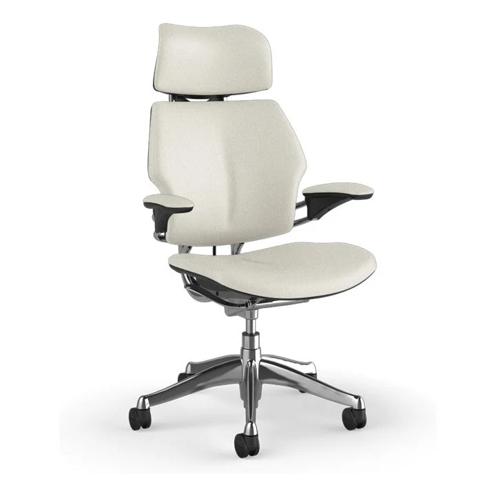 Humanscale Freedom Headrest Chair in Leather – Glacier White, Polished Aluminium