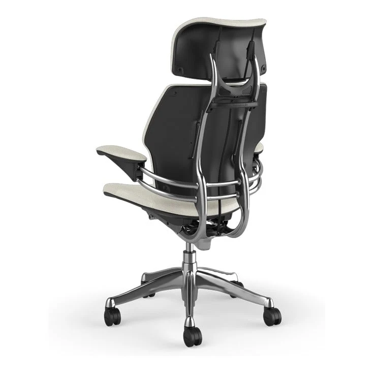 Humanscale Freedom Headrest Chair in Leather – Glacier White, Polished Aluminium