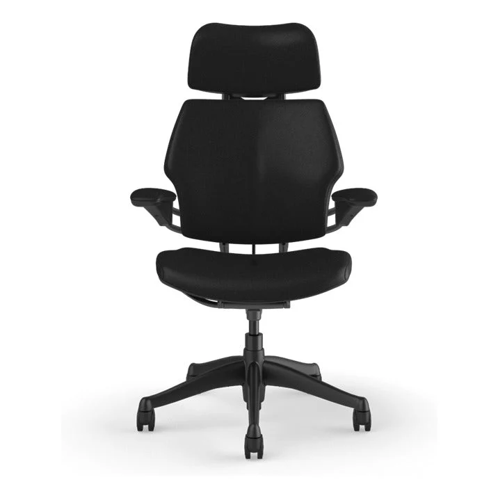 Humanscale Freedom Headrest Chair in Leather – Obsidian, Graphite Frame