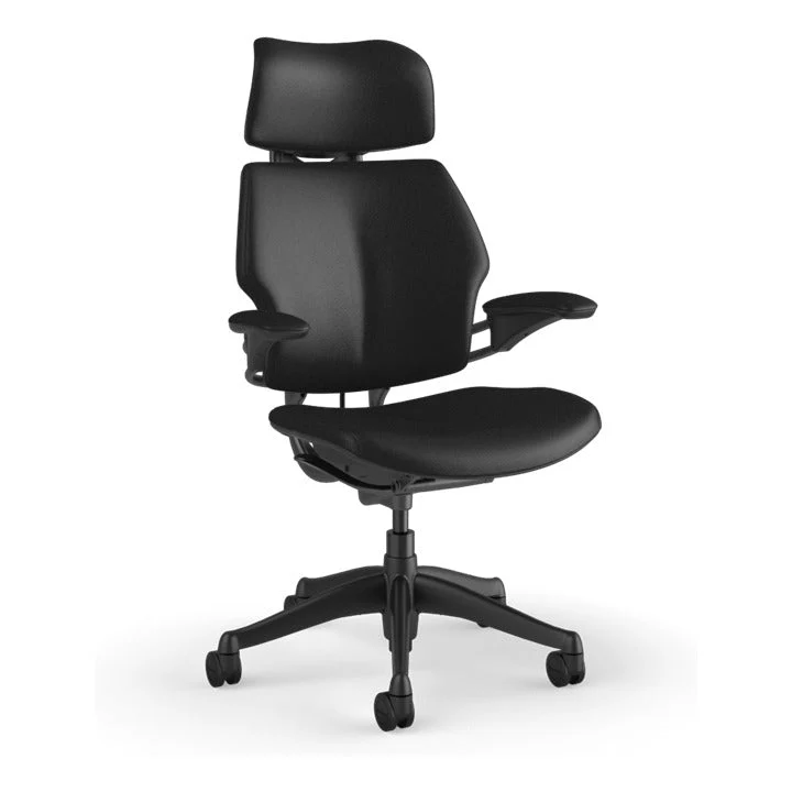 Humanscale Freedom Headrest Chair in Leather – Obsidian, Graphite Frame