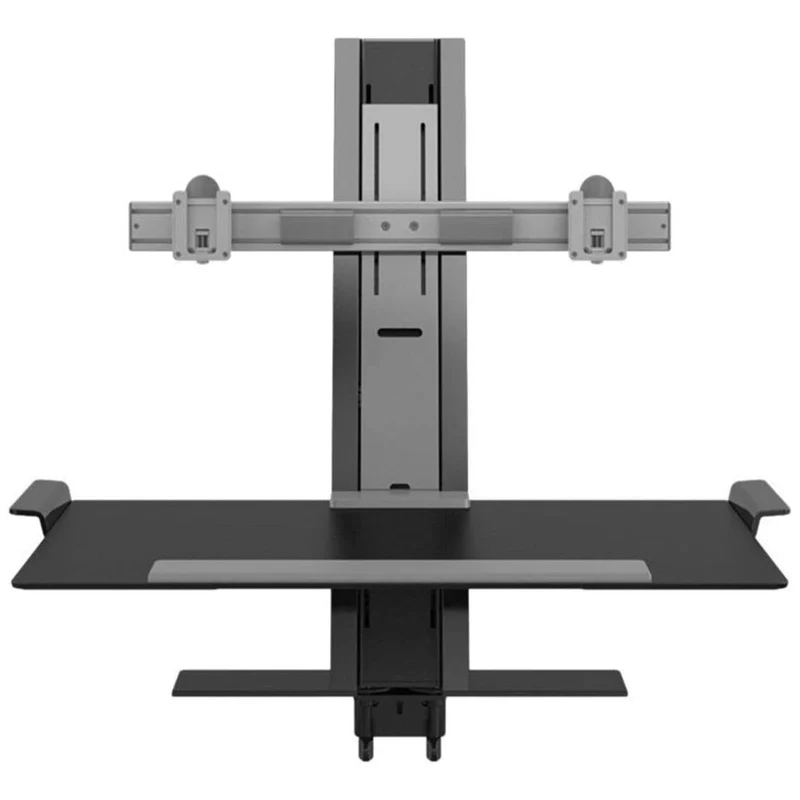 Humanscale QuickStand Sit-Stand Workstation – Black, Two-Screen Crossbar, Large Platform