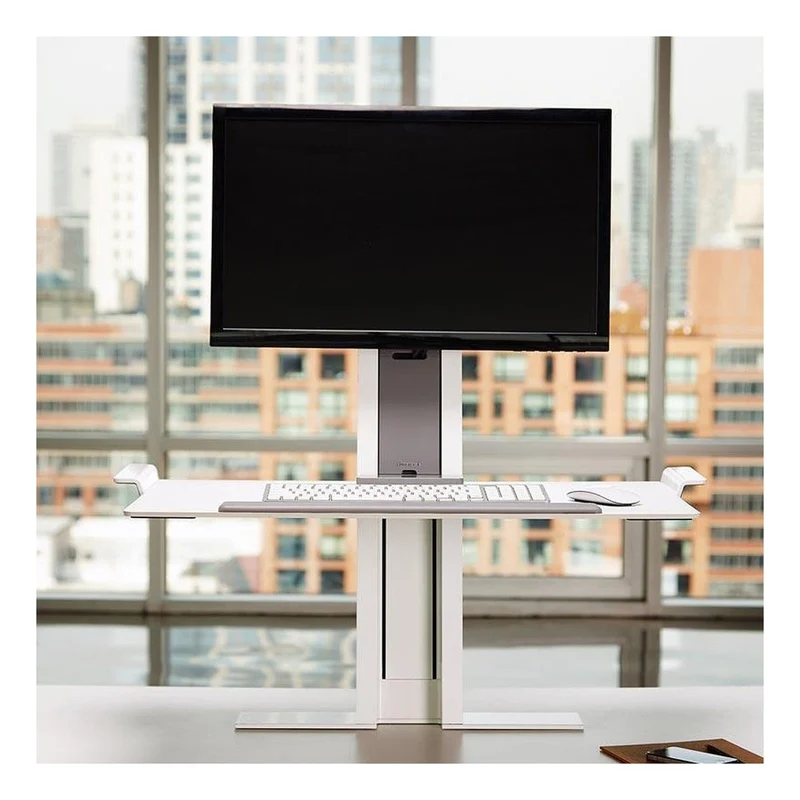Humanscale QuickStand Sit-Stand Workstation – Black, Two-Screen Crossbar, Large Platform