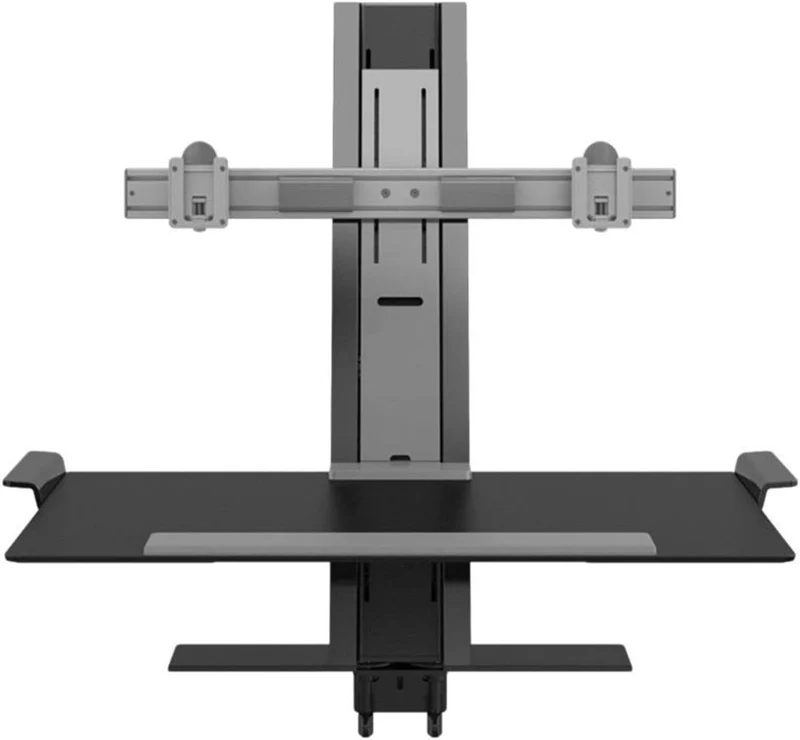 Humanscale QuickStand Sit-Stand Workstation – Black, Two-Screen Crossbar, Large Platform
