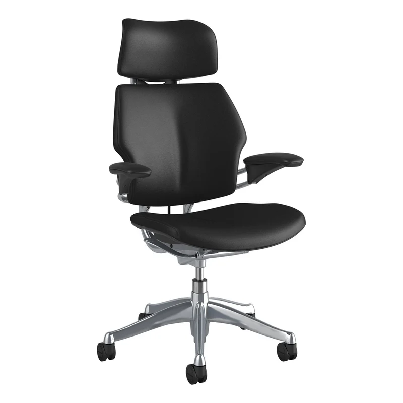 Humanscale Freedom Headrest Chair in Leather – Obsidian, Polished Aluminium