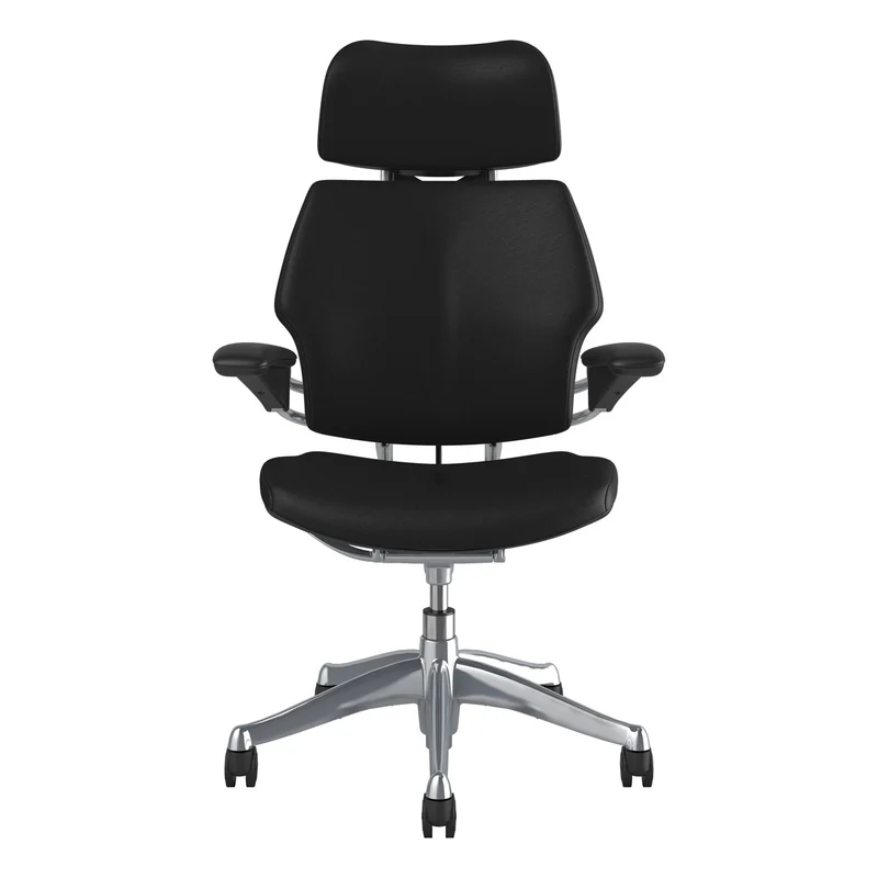 Humanscale Freedom Headrest Chair in Leather – Obsidian, Polished Aluminium
