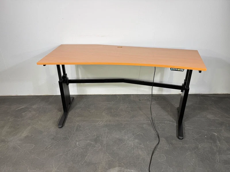 Elektrisch Höhenverstellbarer Eckschreibtisch Buche / Schwarz