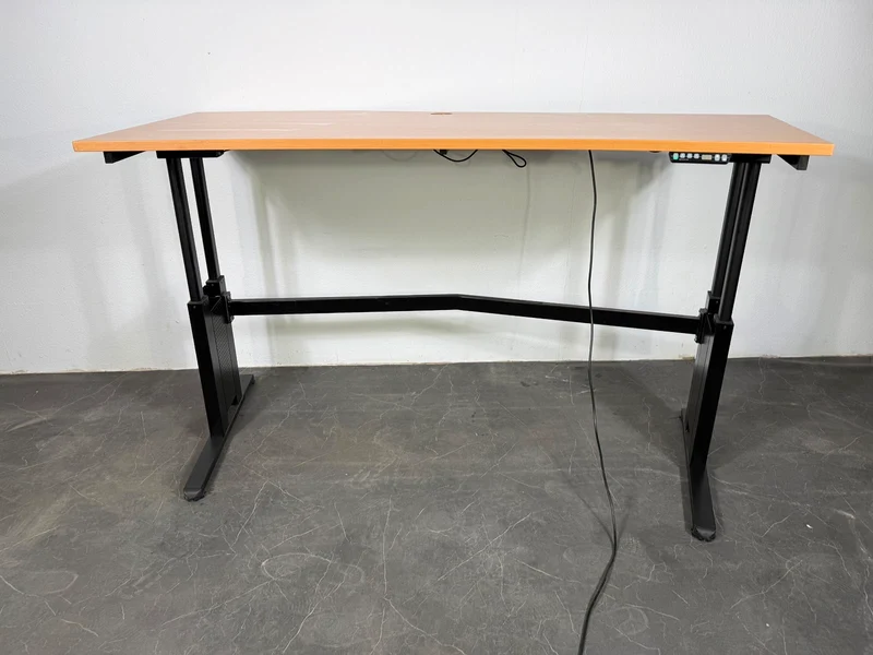 Elektrisch Höhenverstellbarer Eckschreibtisch Buche / Schwarz