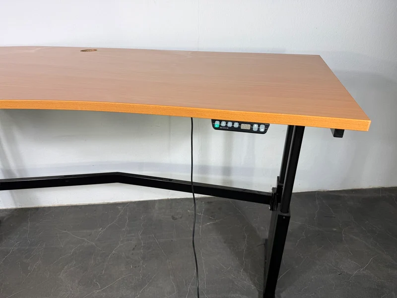 Elektrisch Höhenverstellbarer Eckschreibtisch Buche / Schwarz