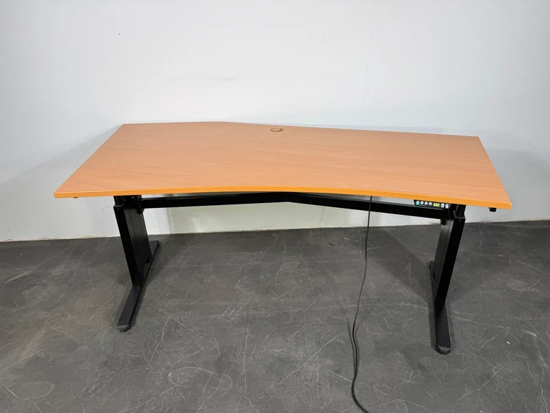 Elektrisch Höhenverstellbarer Eckschreibtisch Buche / Schwarz