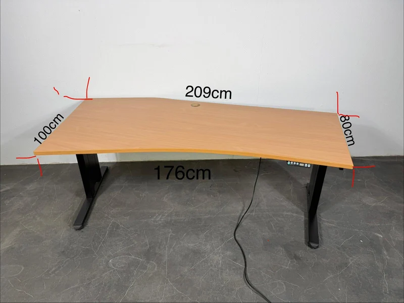 Elektrisch Höhenverstellbarer Eckschreibtisch Buche / Schwarz