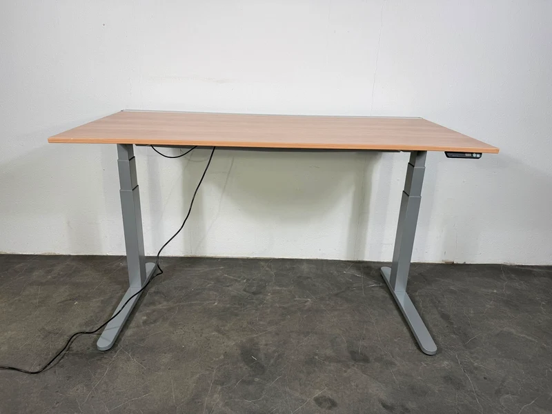 VS Elektrisch Höhenverstellbarer Schreibtisch helles Nussbaum