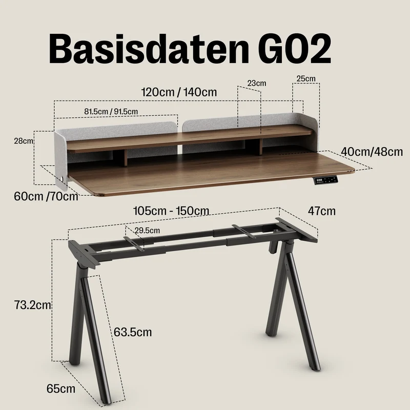 Maidesite ArborLift Elektrisch Höhenverstellbarer Schreibtisch, 120x60 / 140x70 cm, mit USB-C Anschluss