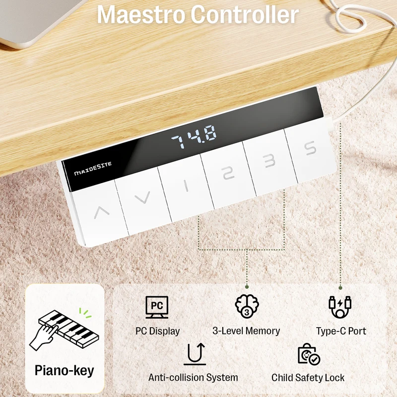 Maidesite Canvas – L-förmiger höhenverstellbarer Schreibtisch mit 4 Beinen