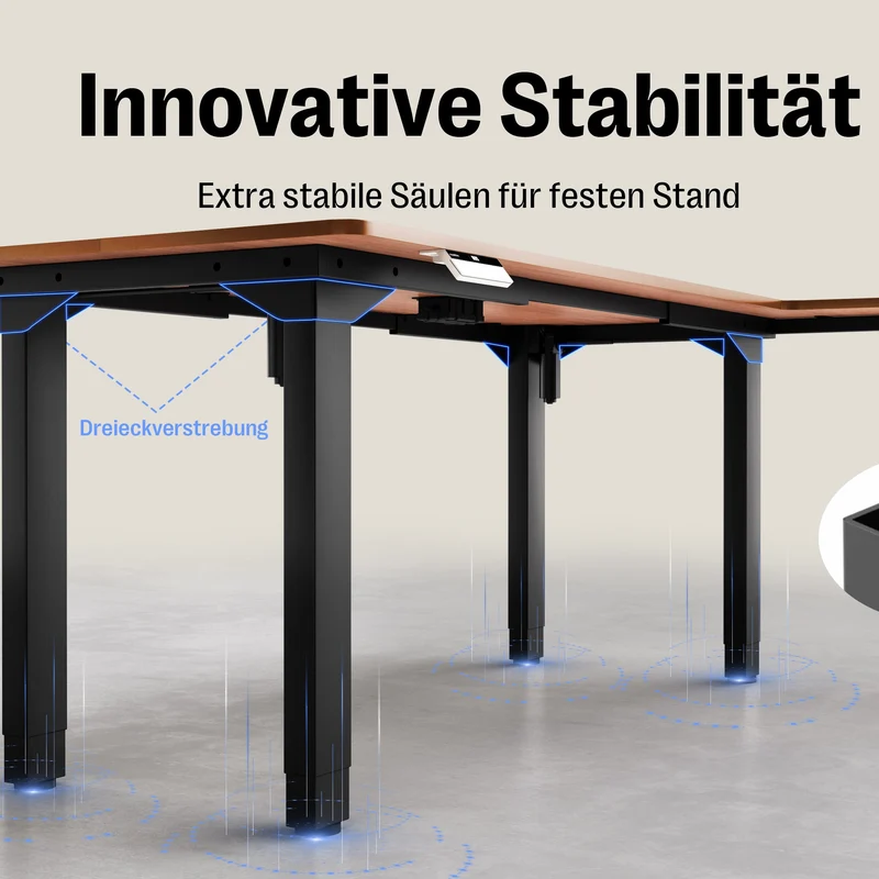 Maidesite Canvas – L-förmiger höhenverstellbarer Schreibtisch mit 4 Beinen