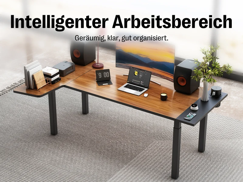Maidesite Space – Höhenverstellbarer Schreibtisch mit 4 Beinen und L-Erweiterung