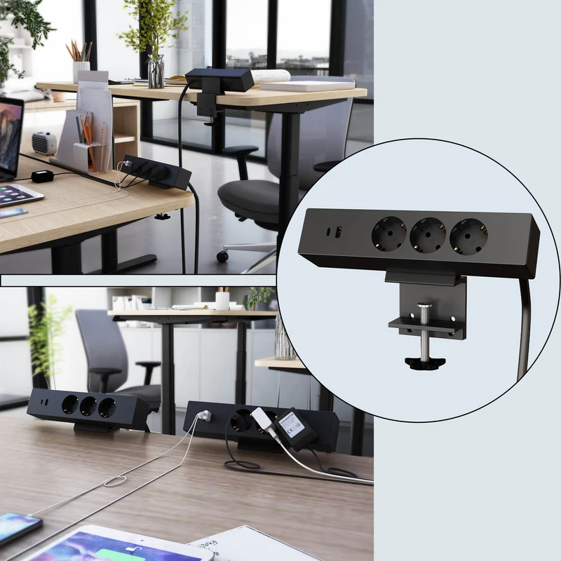Maidesite 3 Fach Tischsteckdose mit USB C und A 1.8M Kabel Steckdosenleiste