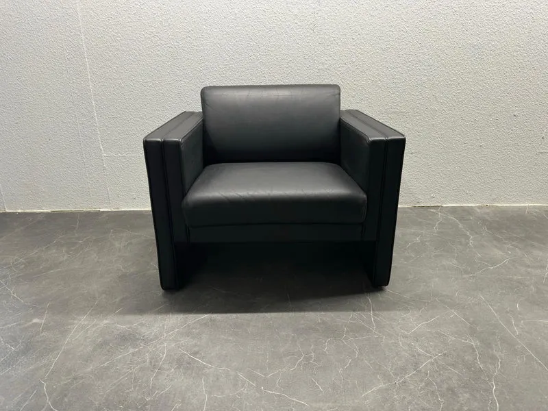 Couch Sessel Schwarz Leder