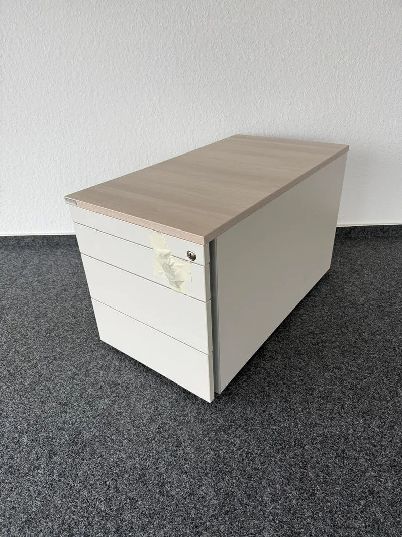 Fleischer Rollcontainer Weiß / Akazie